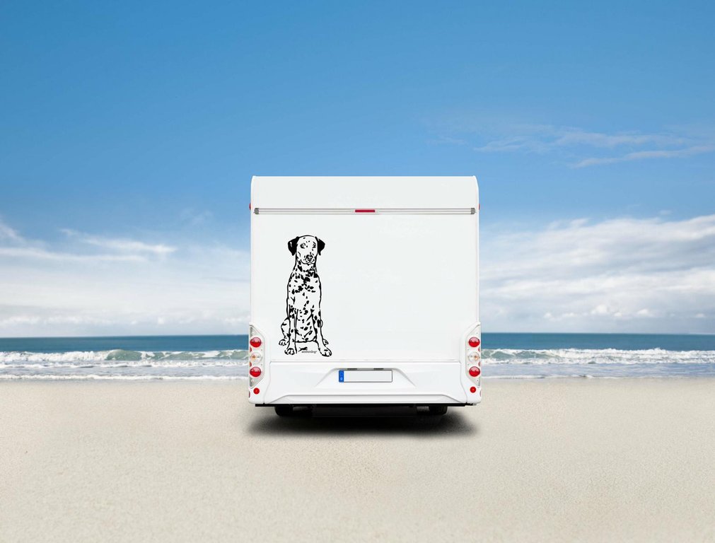Dalmatiner Auto Wohnmobil Aufkleber  I Wandtattoo - H20cm / Weiß