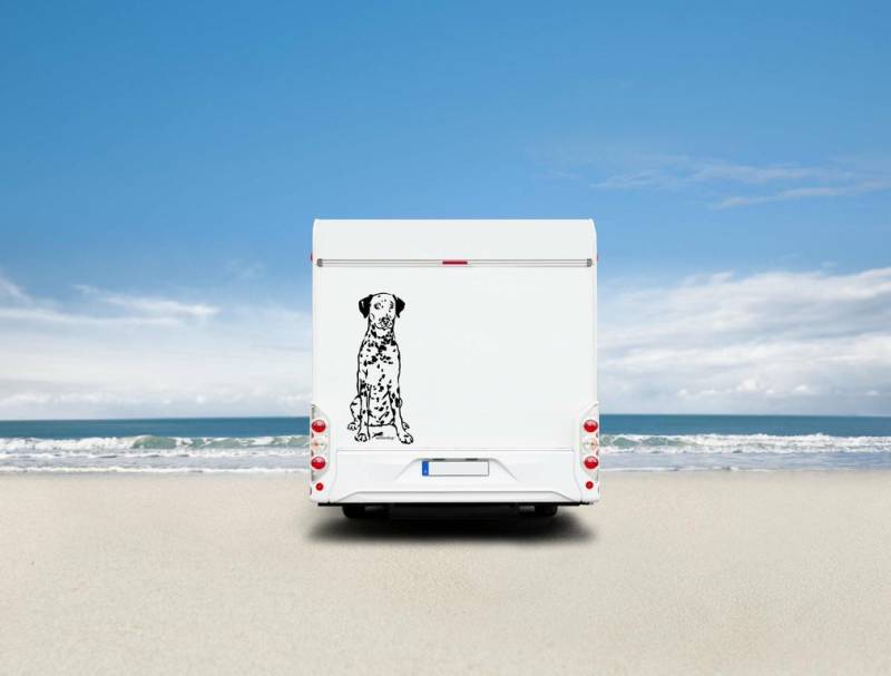 Dalmatiner Auto Wohnmobil Aufkleber  I Wandtattoo - H20cm / Weiß