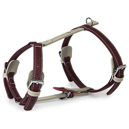 Das Lederband Geschirr Amsterdam Merlot/Grey, Halsumfang: 30-50 cm