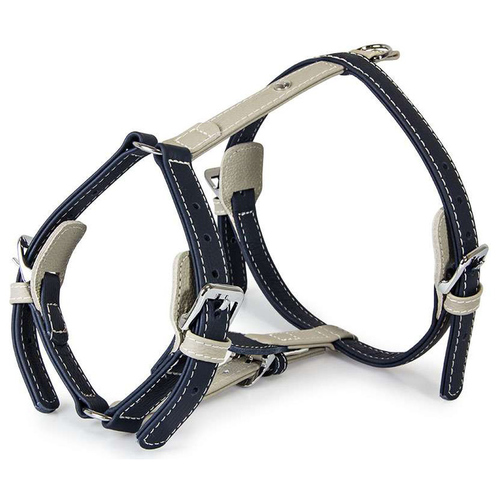 Das Lederband Geschirr Amsterdam Navy/Grey, Halsumfang: 30-50 cm