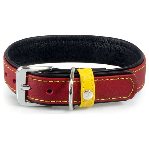 Das Lederband Halsband Frankfurt Black/Indian-Red/Vibrant-Yellow, Länge: 25 cm