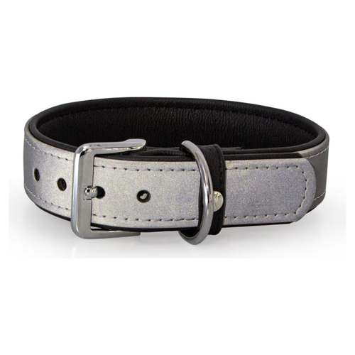 Das Lederband Halsband Oslo Silver reflective/Black, Länge: 70 cm