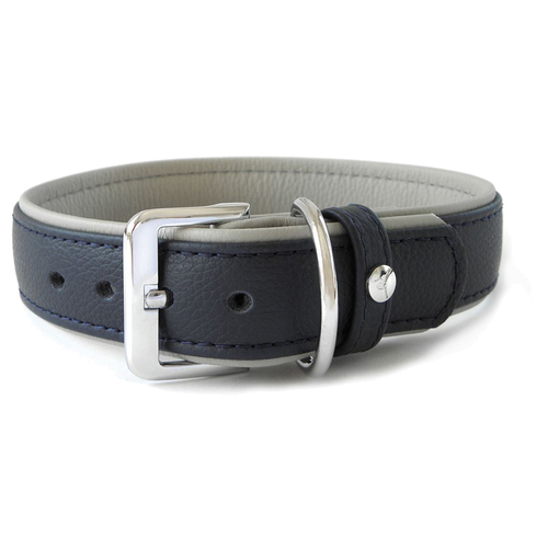 Das Lederband Hundehalsband Amsterdam navy/grey, Länge: 35 cm / Breite: 25 mm