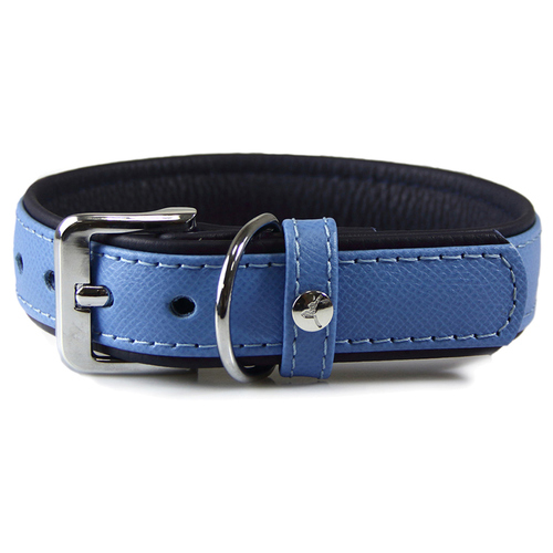 Das Lederband Hundehalsband Firenze azure/oxford blue, Länge: 50 cm / Breite: 30 mm
