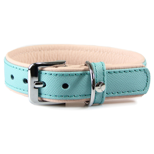Das Lederband Hundehalsband Firenze electric blue/nude, Länge: 35 cm / Breite: 16 mm