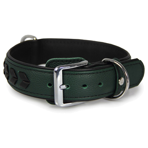 Das Lederband Hundehalsband Granada grün/black, Länge: 65 cm / Breite: 40 mm