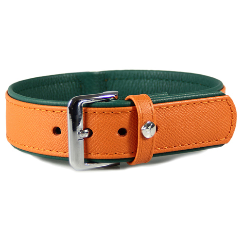 Das Lederband Hundehalsband Milano orange/forest, Länge: 60 cm / Breite: 35 mm