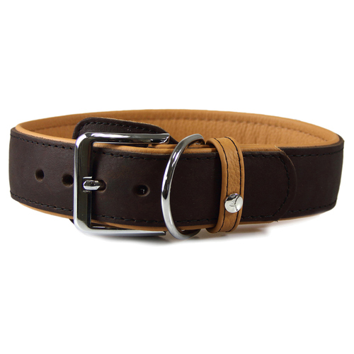 Das Lederband Hundehalsband Vancouver mit Kehlkopfschutz mocca/caramel