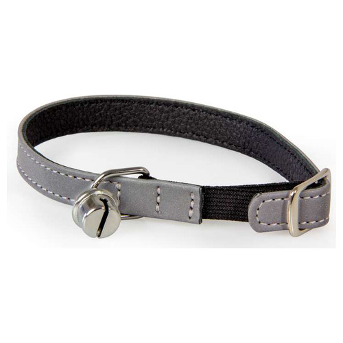 Das Lederband Katzenhalsband mit Gummizug Silver reflective/Black