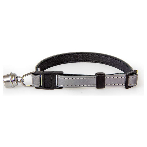 Das Lederband Katzenhalsband mit Klick-Verschluss Silver reflective/Black