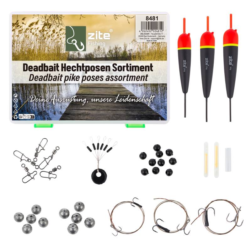 Deadbait Hechtposen Sortiment - Durchlaufposen mit Köderfisch System, Wirbel, Bleigewichte & mehr für das Hechtangeln Deadbait Hechtposen Sortiment - Durchlaufposen mit Köderfisch System, Wirbel, Bleigewichte & mehr für das Hechtangeln