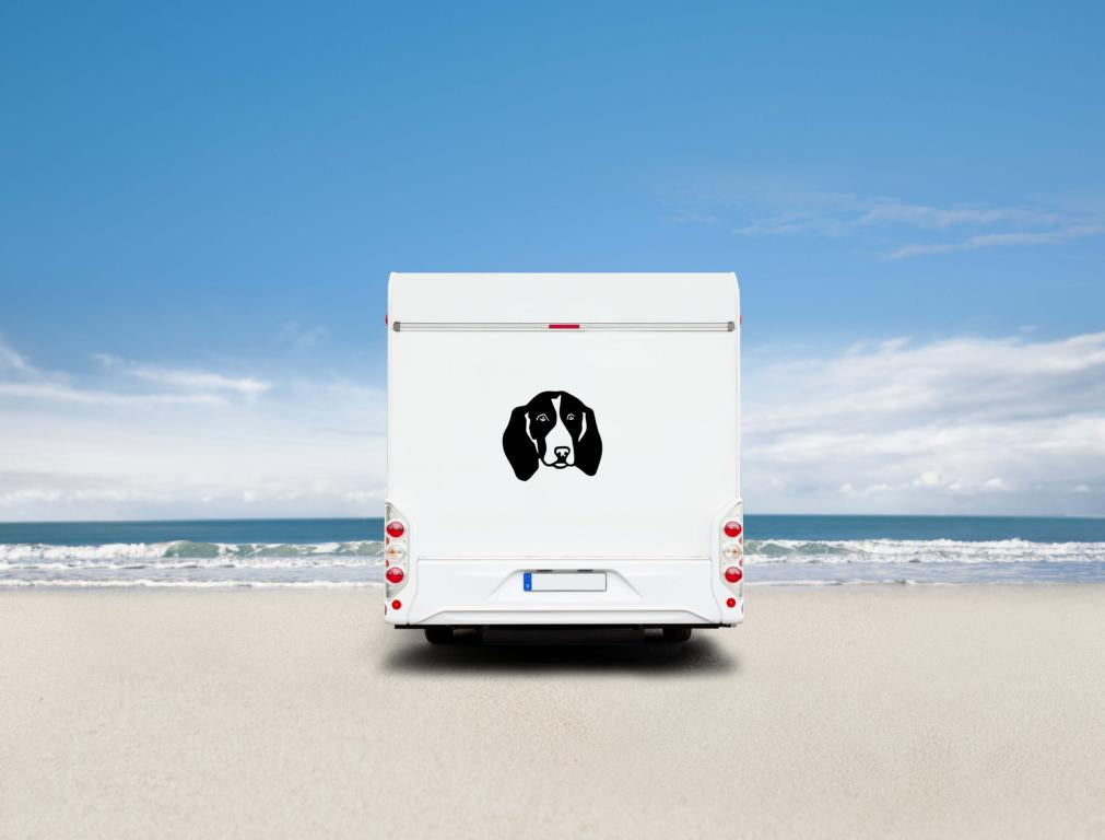 Deutsche Bracke Kopf Auto Wohnmobil Aufkleber  I Wandtattoo - H30cm / Weiß