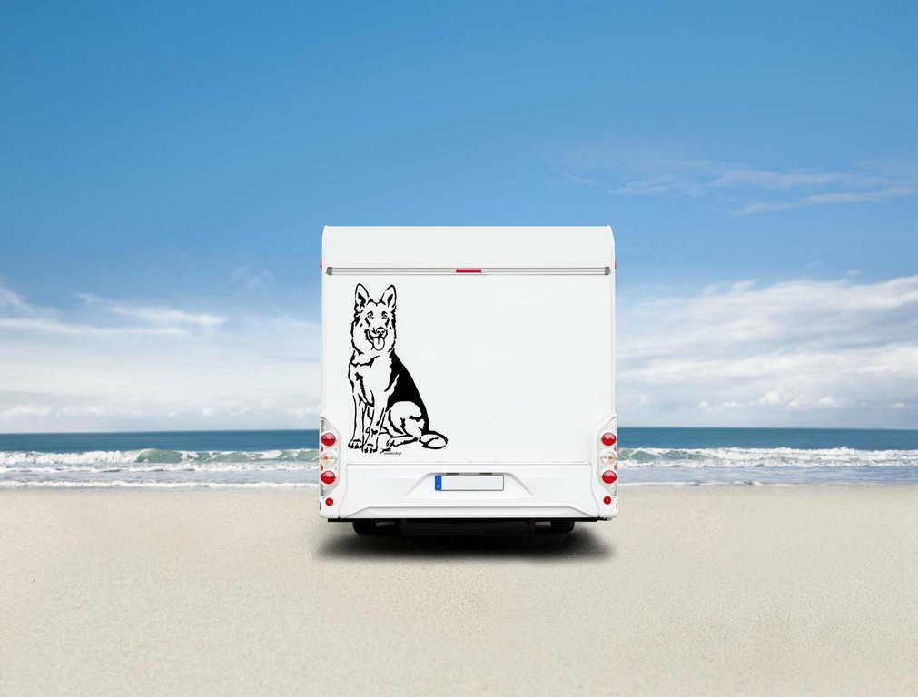 Deutscher Schäferhund Wohnmobil Aufkleber  l Wandtattoo - H50cm / Schwarz