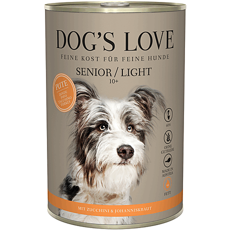 Dog' s Love Light Nassfutter für Hunde SENIOR PUTE  mit Zucchini & Johanniskraut - Sparpaket: 12 x 200g