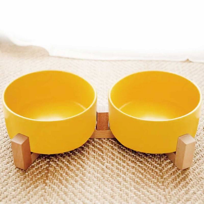 Doppel Hundenapf und Katzennapf aus Keramik gelb 2 x 850ml