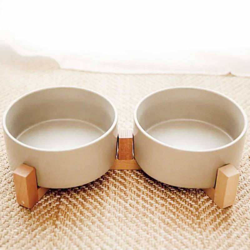 Doppel Hundenapf und Katzennapf aus Keramik grau 2 x 850ml