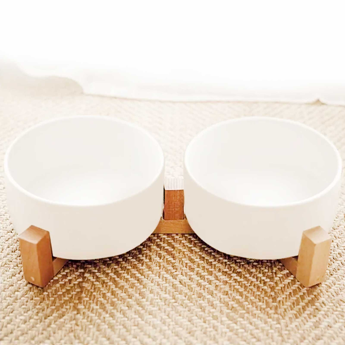 Doppel Hundenapf und Katzennapf aus Keramik wei? 2 x 850ml