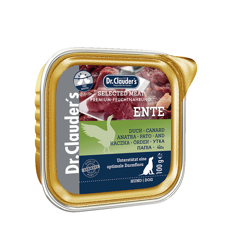 Dr Clauder Nassfutter für Hund Selected Meat Schälchen Ente 100g - Sparpaket: 30 x 100g