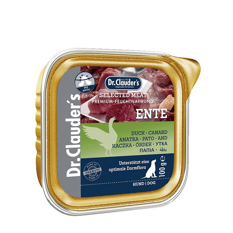 Dr Clauder Nassfutter für Hund Selected Meat Schälchen Ente 100g - Sparpaket: 30 x 100g