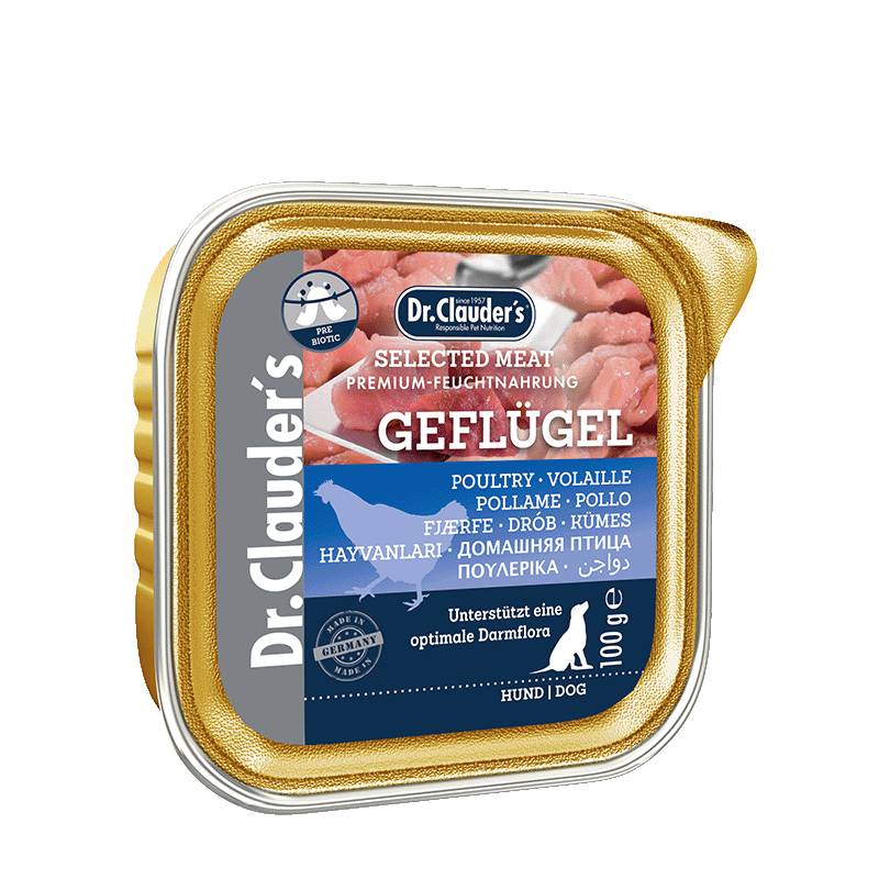 Dr Clauder Nassfutter für Hund Selected Meat Schälchen Geflügel 100g