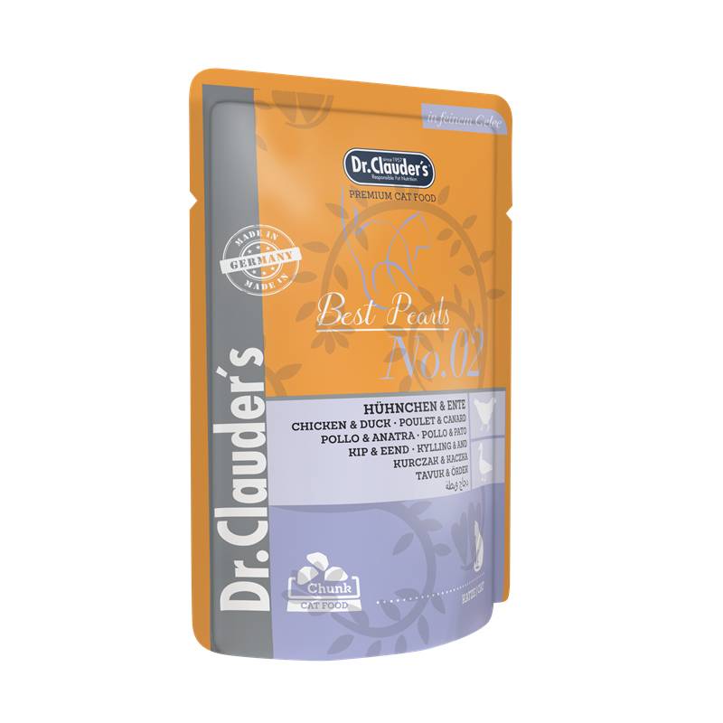 Dr Clauder Nassfutter für Katze High Premium Standbeutel 100g x 20 Stk - Sparpaket: 20 x 100g, Hühnchen & Ente