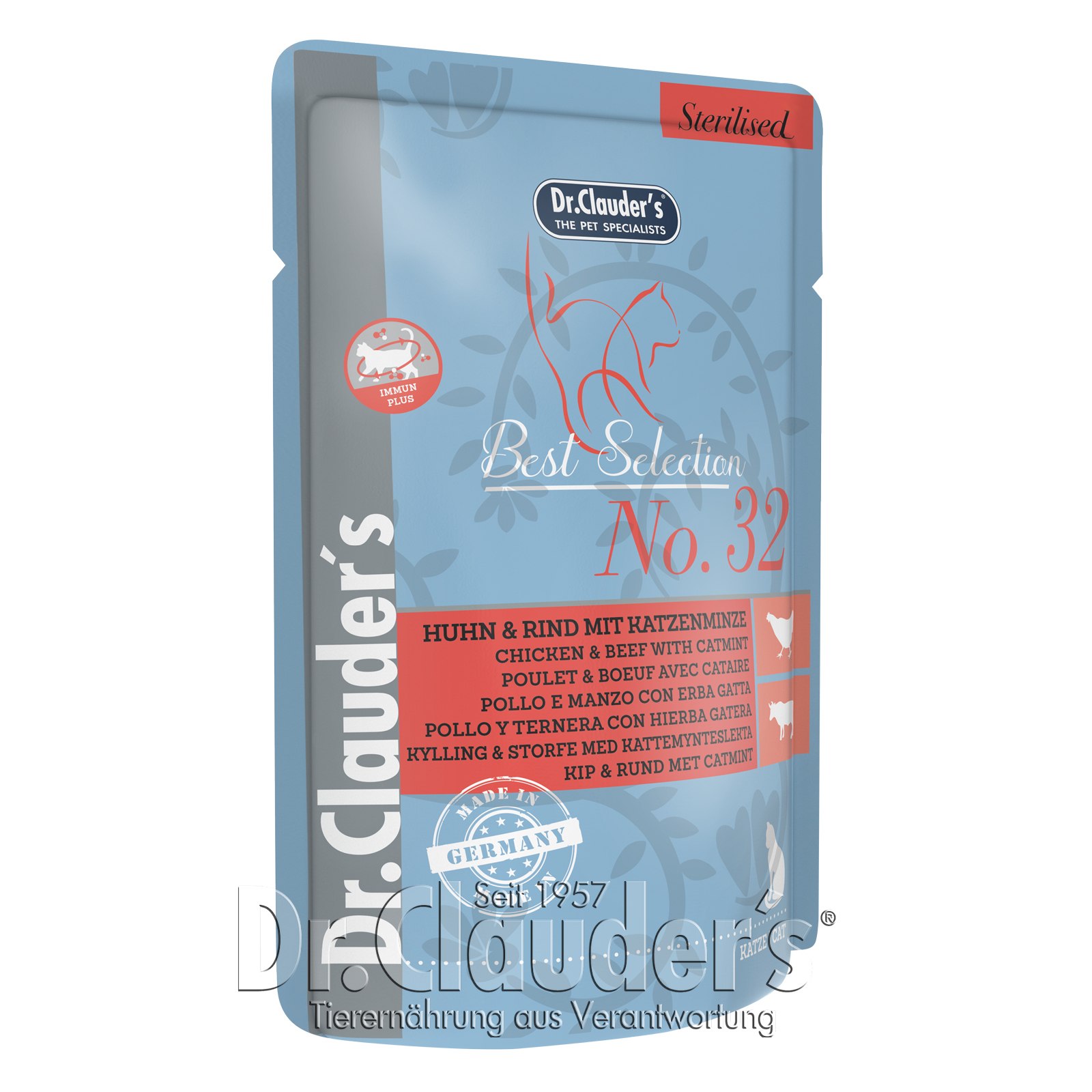Dr Clauder Nassfutter für Katzen Best Selection Sterilised No 32 Huhn & Rind mit Katzenminze 85g