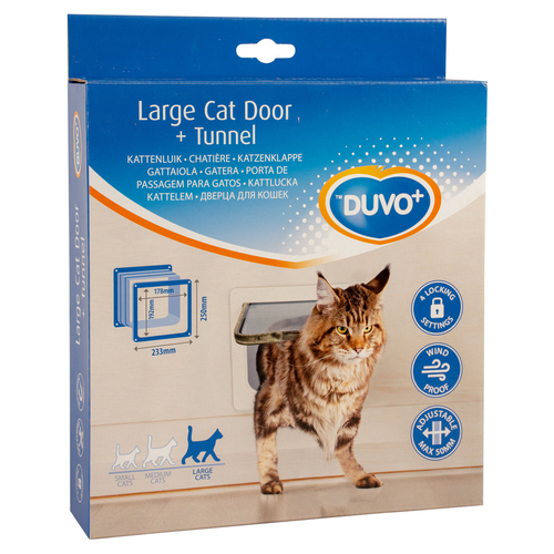 Duvo+ Große Katzenklappe + Tunnel weiß