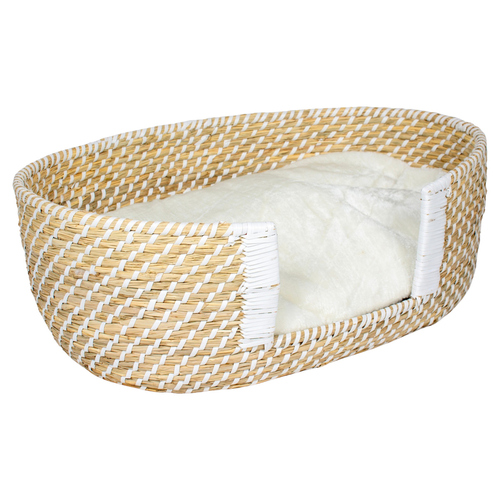 Duvo+ Hunde-Weidenbett mit Einsteig & Kissen Boho beige/weiß, Größe: M Duvo+ Hunde-Weidenbett mit Einsteig & Kissen Boho beige/weiß, Größe: M