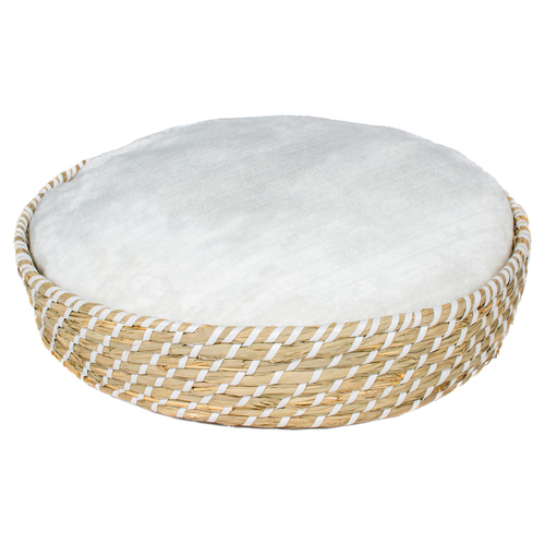 Duvo+ Katzen-Weidenbett rund & Kissen Boho beige/weiß, Größe: M