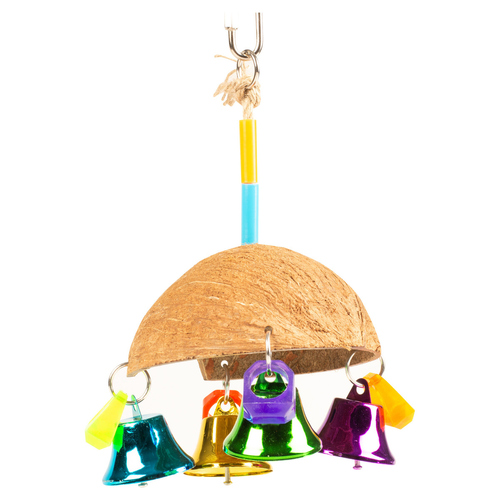 Duvo+ Vogelspielzeug Kokosnussregenschirm mit Glocken Duvo+ Vogelspielzeug Kokosnussregenschirm mit Glocken