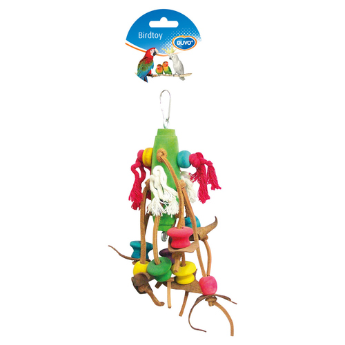 Duvo+ Vogelspielzeug mit Lederquasten und Holzblöcken