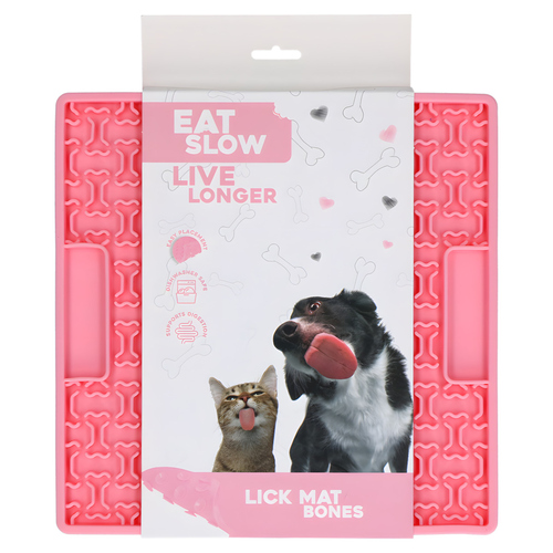 Eat Slow Live Longer Leckmatte mit Knochen rosa, Maße: 21 x 21 cm