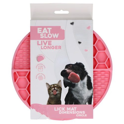 Eat Slow Live Longer runde Leckmatte mit tiefen Fächern rosa, Durchmesser: 21 cm