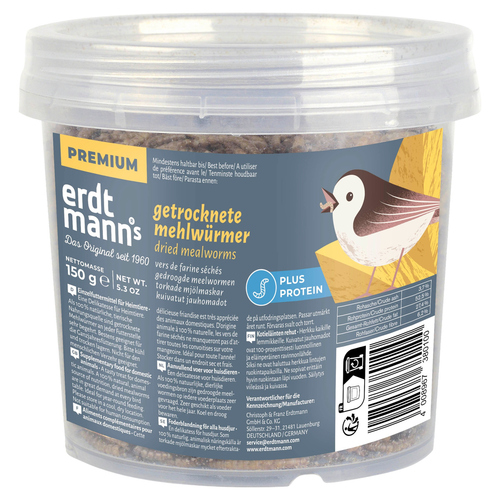 Erdtmanns getrocknete Mehlwürmer 150 g im kleinen Eimer