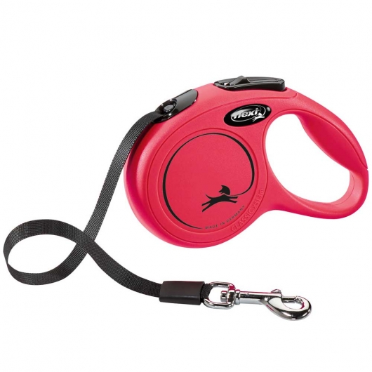 FLEXI Rollleine New CLASSIC Gurt - 5m, bis 50kg Rot