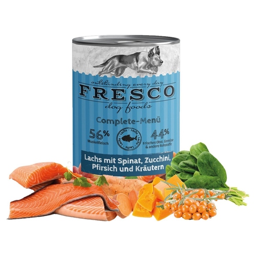 FRESCO Complete-Menü Lachs mit Spinat, Sanddornbeeren und Gesundheitskräutern 400 g - 12 Stück