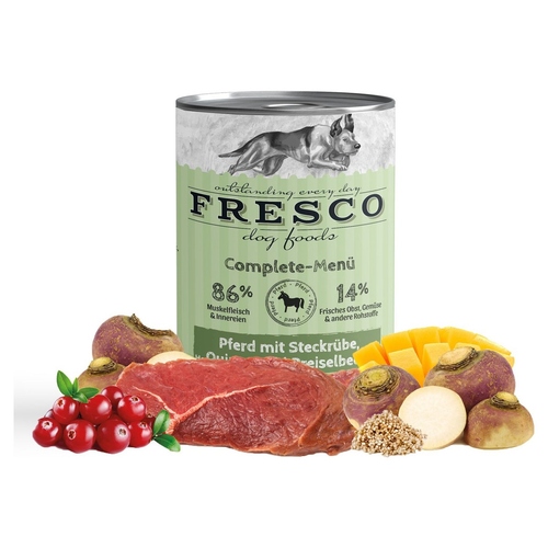 FRESCO Complete-Menü Pferd mit Steckrübe, Quinoa und Preiselbeeren 400 g - 12 Stück
