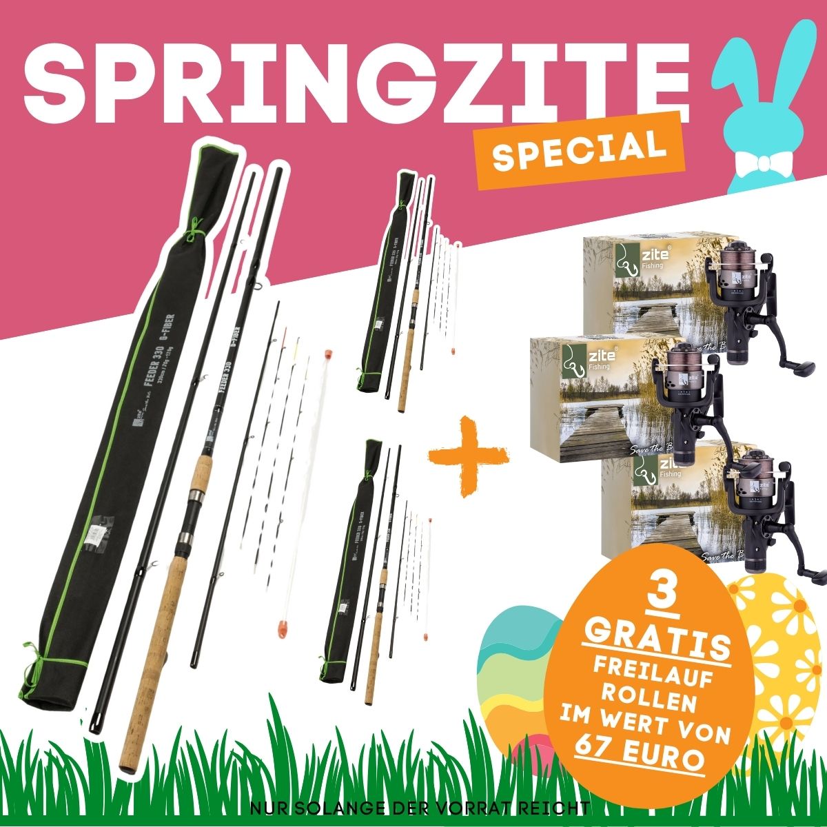 Feederruten Sparset - 3 x 3,30m Ruten 20–120g WG + 3 GRATIS Freilaufrollen Bespult