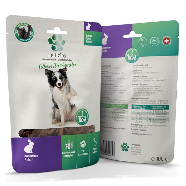 Fellicita Fellonis Katzensnacks Fleischstreifen vom Kaninchen 8 x 100g Fellicita Fellonis Katzensnacks Fleischstreifen vom Kaninchen 8 x 100g