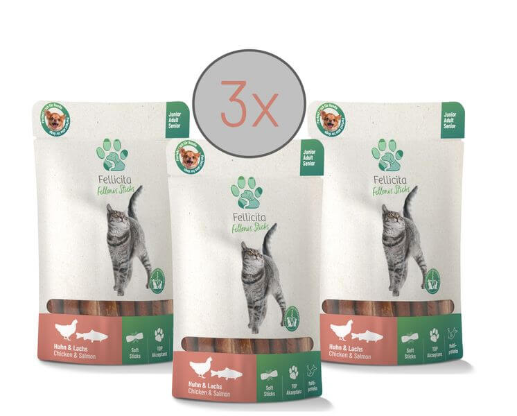 Fellicita Fellonis Katzensnacks Sticks Huhn und Lachs 3 x 50g