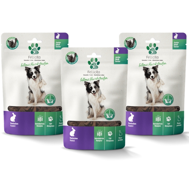 Fellicita Fellonis Snacks Fleischstreifen vom Kaninchen  3 x 100g