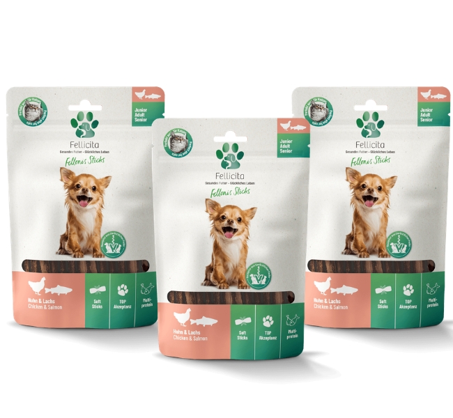 Fellicita Fellonis Snacks Sticks Huhn und Lachs 3 x 100g Hundesnacks Fellicita Fellonis Snacks Sticks Huhn und Lachs 3 x 100g Hundesnacks