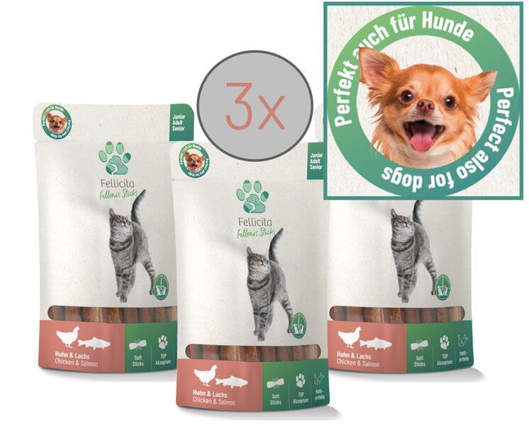 Fellicita Fellonis Snacks Sticks Huhn und Lachs 3 x 50g Hundesnacks Fellicita Fellonis Snacks Sticks Huhn und Lachs 3 x 50g Hundesnacks
