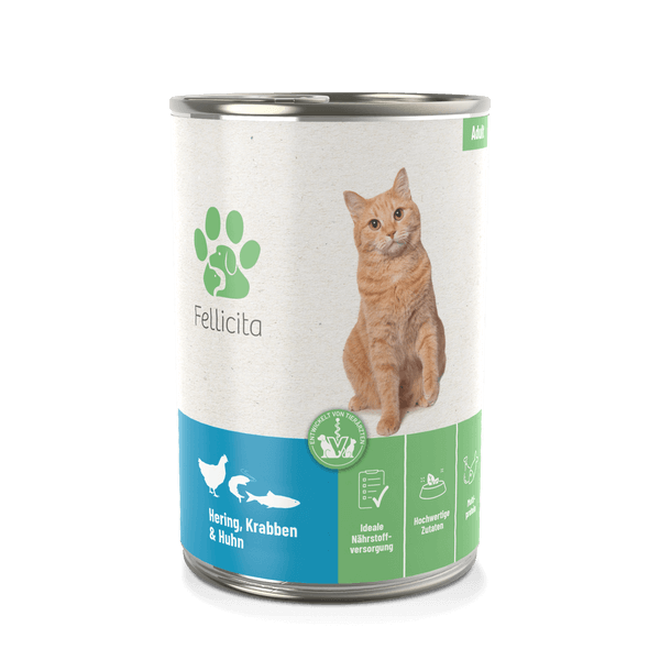 Fellicita Hering, Krabben und Huhn 400g Katzennassfutter