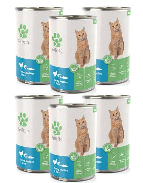 Fellicita Hering, Krabben und Huhn 6 x 400g Katzennassfutter