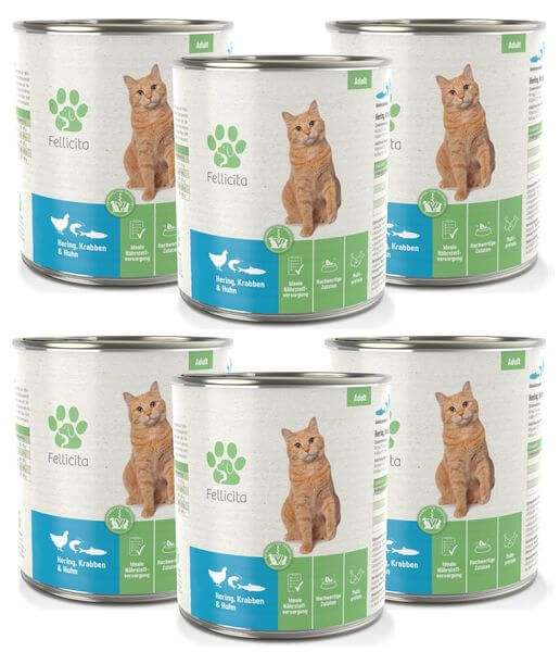 Fellicita Hering, Krabben und Huhn 6 x 800g Katzennassfutter