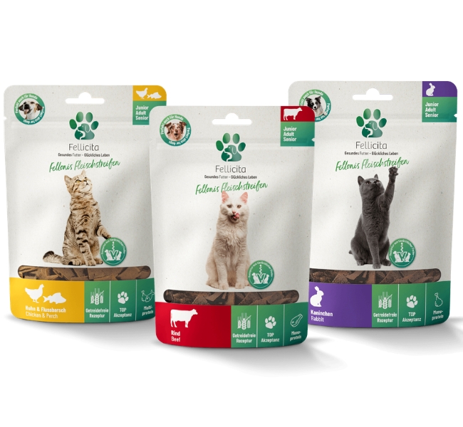 Fellicita Leckerli Mixpaket Fellonis Katzensnacks Fleischstreifen 3 x 50g Fellicita Leckerli Mixpaket Fellonis Katzensnacks Fleischstreifen 3 x 50g