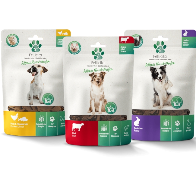 Fellicita Leckerli Mixpaket Fellonis Snacks Fleischstreifen 3 x 100g  Hundesnacks