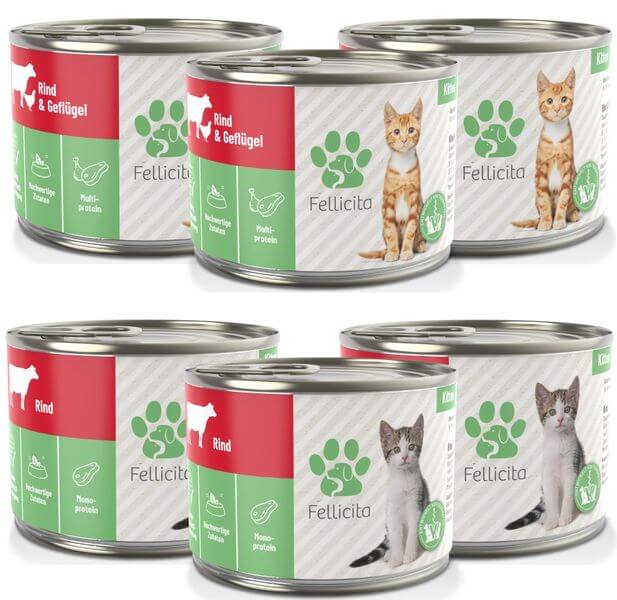Fellicita Mixpaket Nr. 7 für Kitten 6 x 200g Katzennassfutter Fellicita Mixpaket Nr. 7 für Kitten 6 x 200g Katzennassfutter