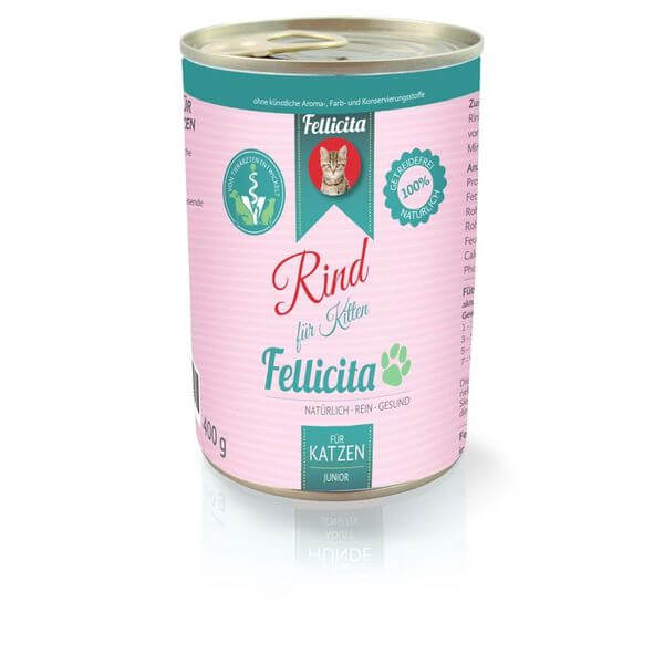 Fellicita Rind pur für Kitten 400g Katzennassfutter - rosa Etiketten